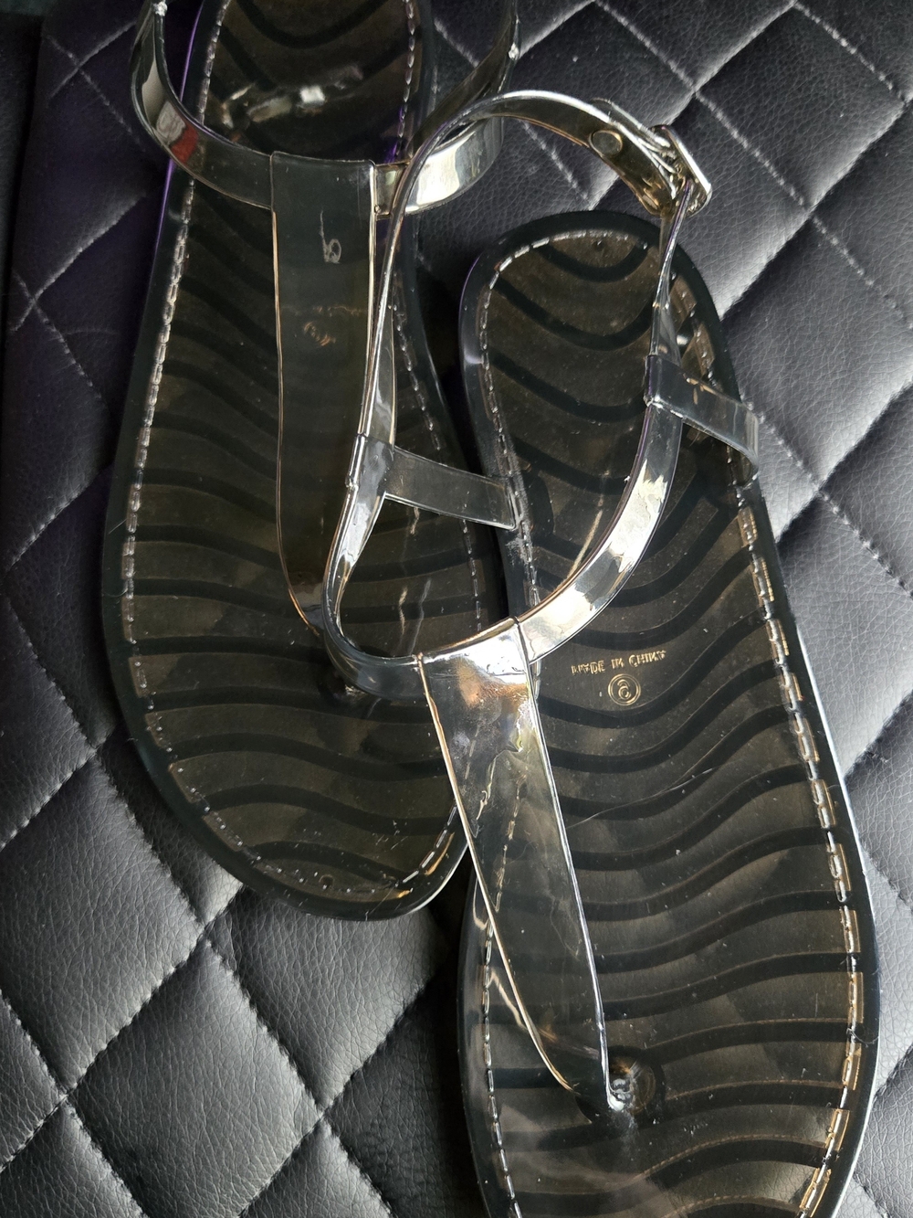 Old Navy Clear Black Jelly T-Strap Sandals